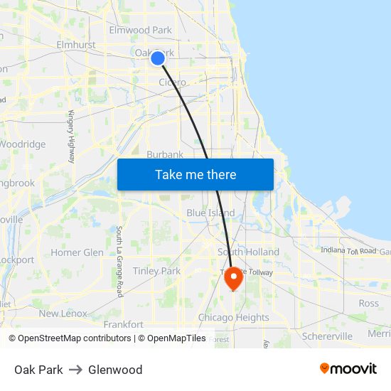 Oak Park to Glenwood map