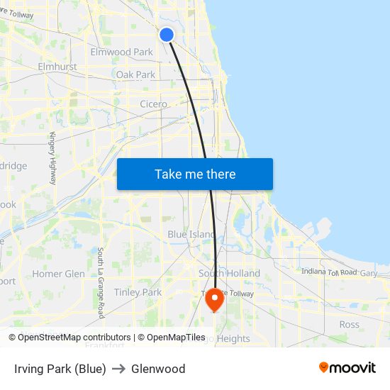 Irving Park (Blue) to Glenwood map