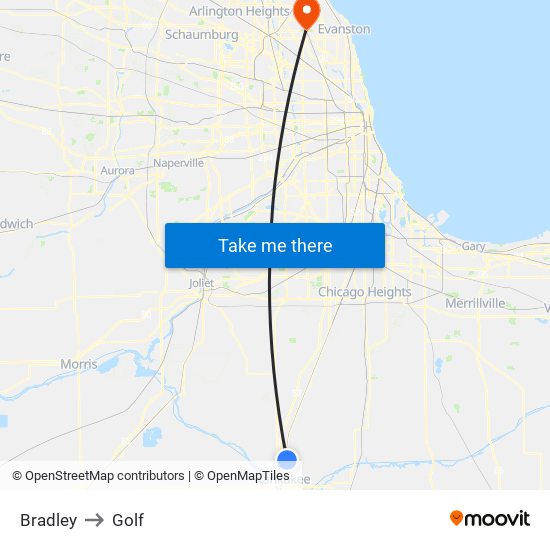 Bradley to Golf map