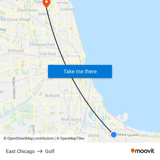 East Chicago to Golf map