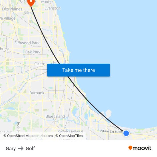 Gary to Golf map