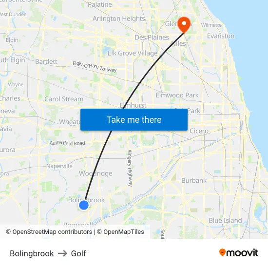 Bolingbrook to Golf map