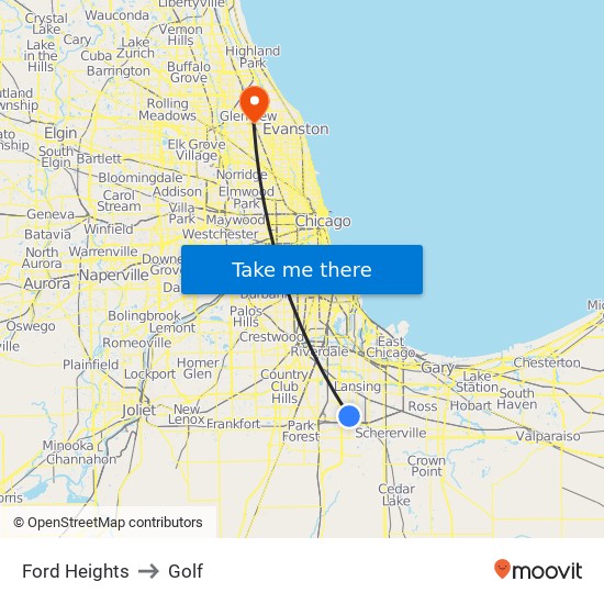 Ford Heights to Golf map