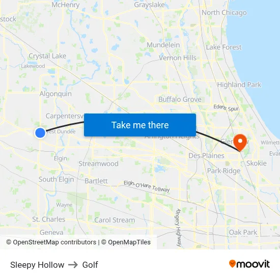 Sleepy Hollow to Golf map