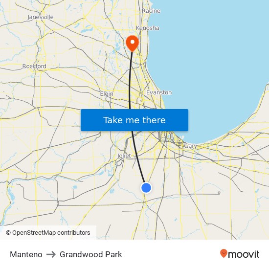 Manteno to Grandwood Park map