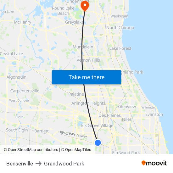Bensenville to Grandwood Park map