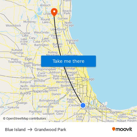 Blue Island to Grandwood Park map