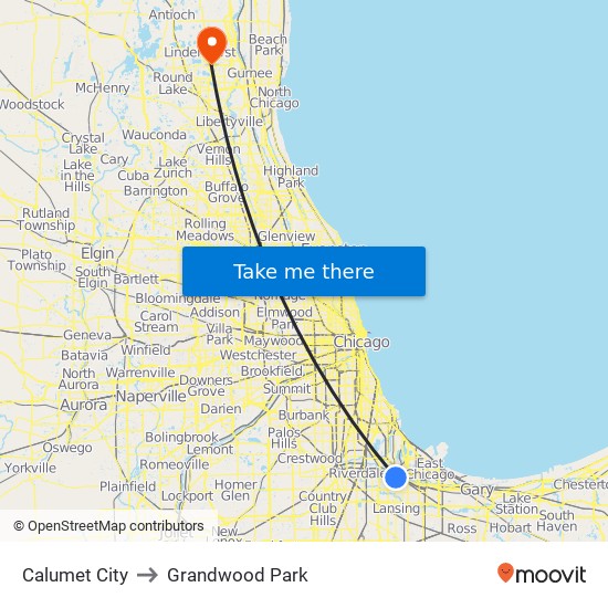 Calumet City to Grandwood Park map