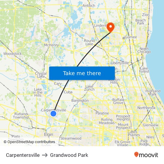 Carpentersville to Grandwood Park map