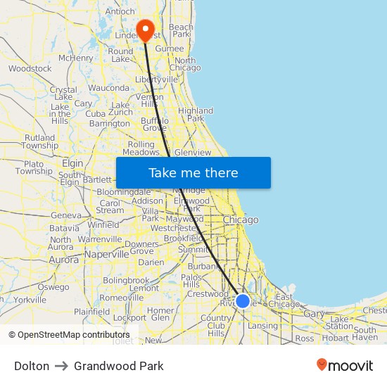 Dolton to Grandwood Park map