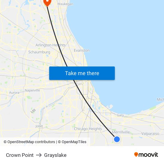 Crown Point to Grayslake map