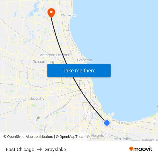 East Chicago to Grayslake map