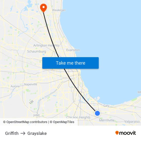 Griffith to Grayslake map
