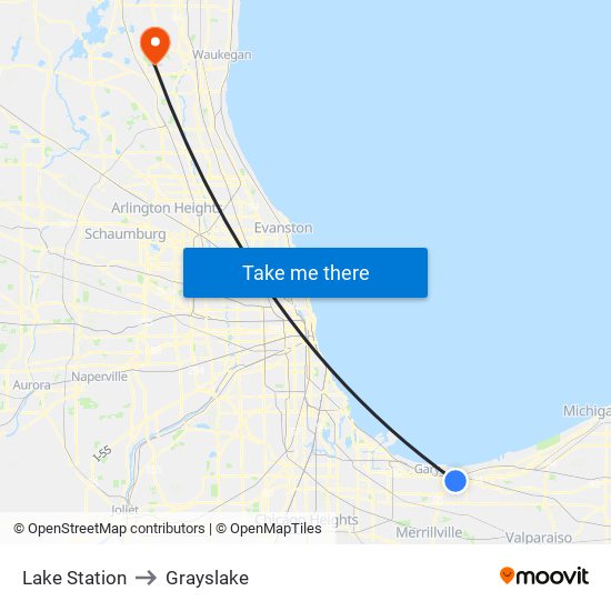 Lake Station to Grayslake map