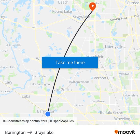 Barrington to Grayslake map