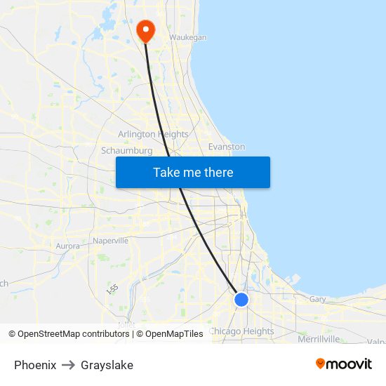 Phoenix to Grayslake map