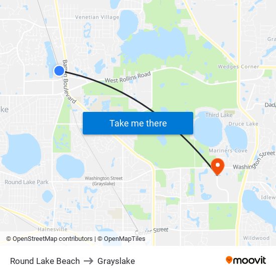 Round Lake Beach to Grayslake map