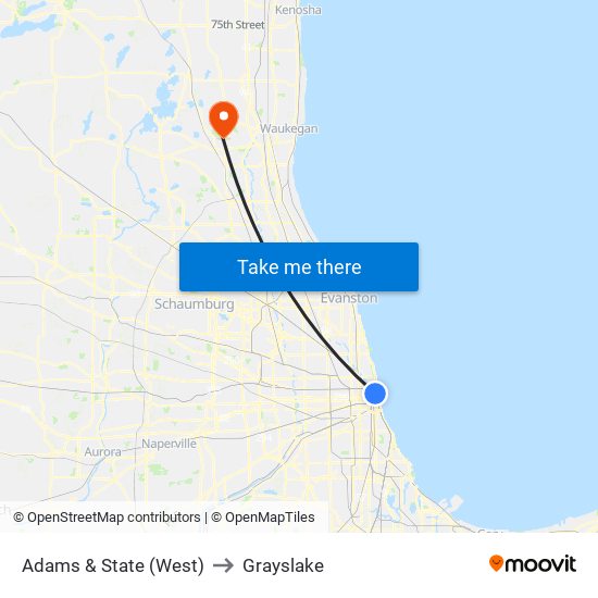 Adams & State (West) to Grayslake map