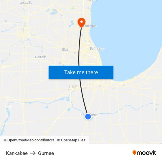Kankakee to Gurnee map