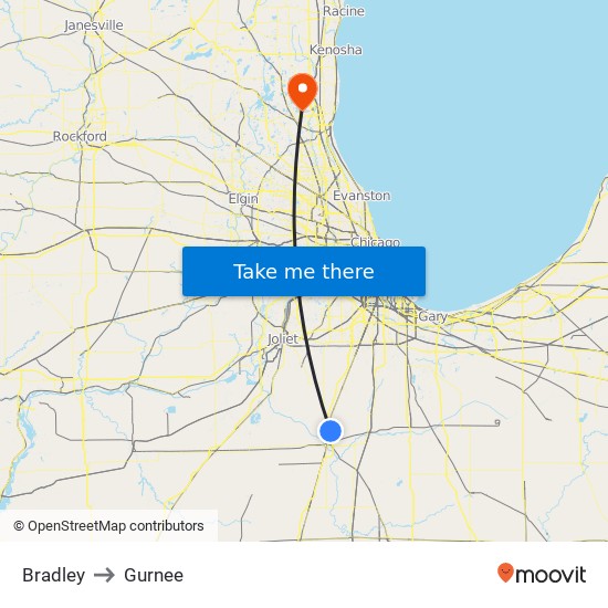 Bradley to Gurnee map