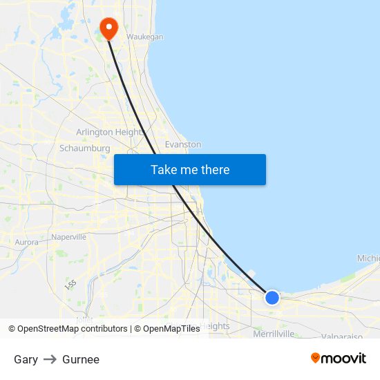Gary to Gurnee map