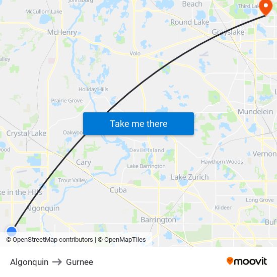 Algonquin to Gurnee map