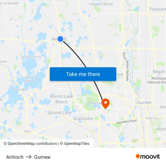 Antioch to Gurnee map