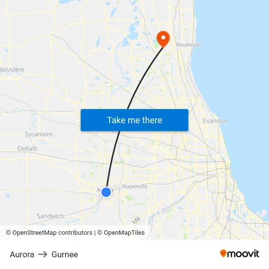 Aurora to Gurnee map