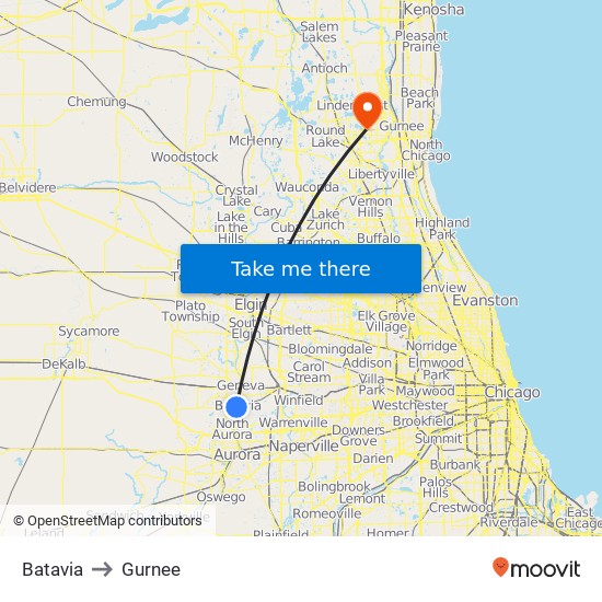 Batavia to Gurnee map