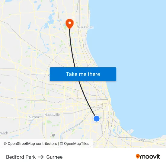 Bedford Park to Gurnee map