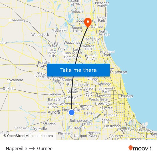 Naperville to Gurnee map