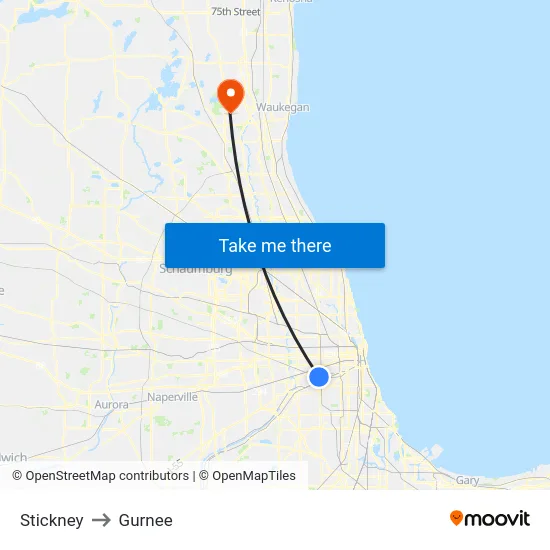 Stickney to Gurnee map