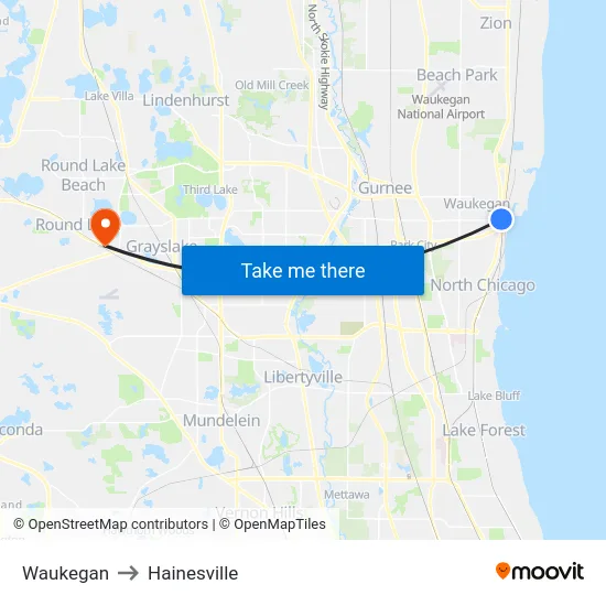 Waukegan to Hainesville map