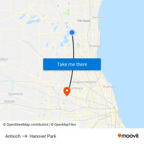 Antioch to Hanover Park map