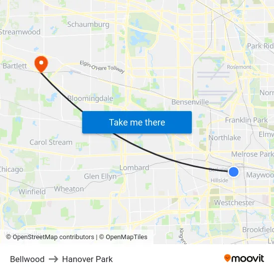Bellwood to Hanover Park map