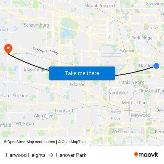 Harwood Heights to Harwood Heights map