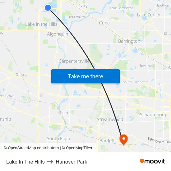 Lake In The Hills to Hanover Park map