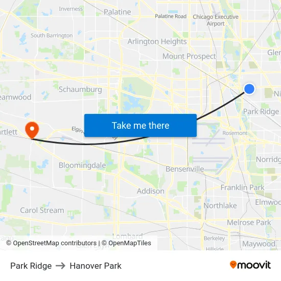 Park Ridge to Hanover Park map