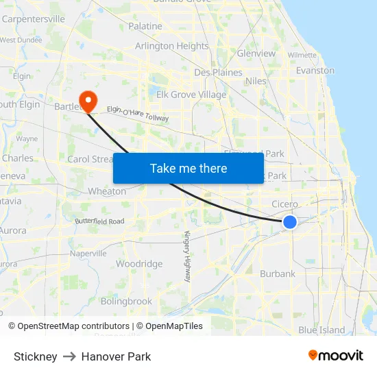 Stickney to Hanover Park map