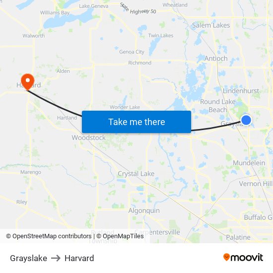 Grayslake to Harvard map