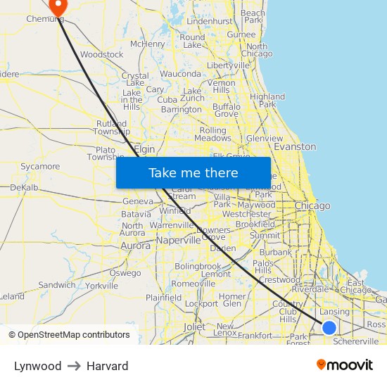 Lynwood to Harvard map