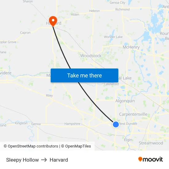 Sleepy Hollow to Harvard map