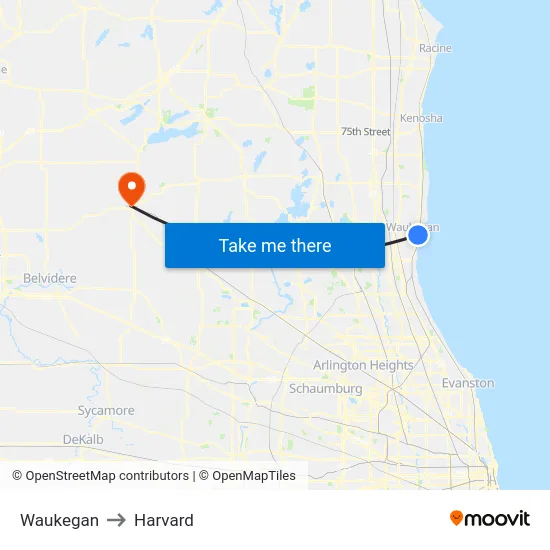 Waukegan to Harvard map