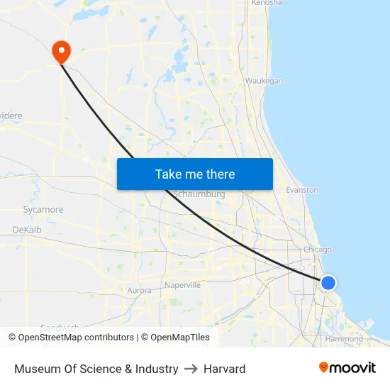 Museum Of Science & Industry to Harvard map