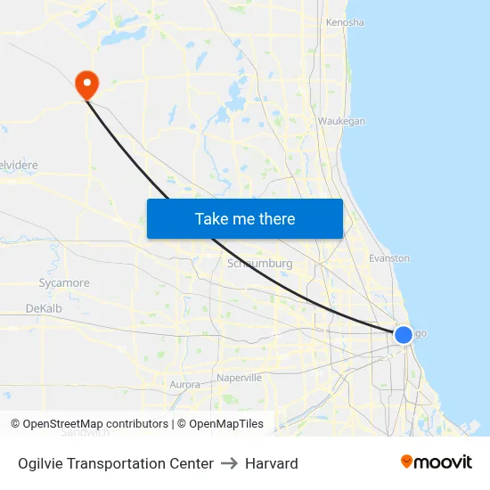 Ogilvie Transportation Center to Harvard map