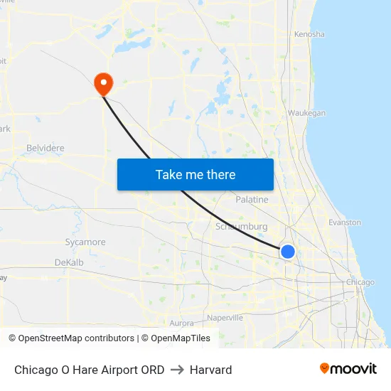 Chicago O Hare Airport ORD to Harvard map