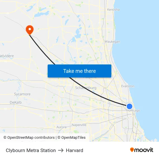 Clybourn Metra Station to Harvard map