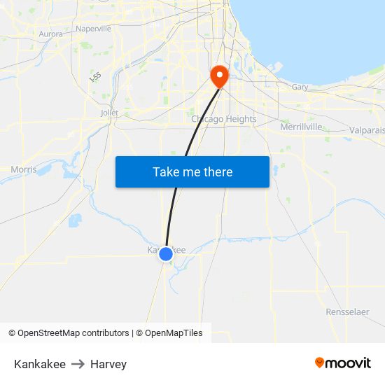 Kankakee to Harvey map