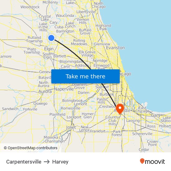 Carpentersville to Harvey map