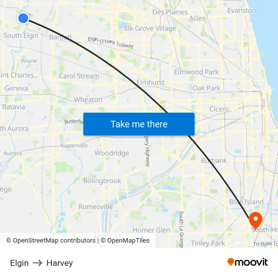 Elgin to Harvey map